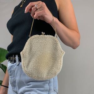 Vintage Pearl Mesh Clasp Pouch Purse